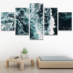 SIGNWIN 5 Panel Canvas Wall Art Aerial Beach...