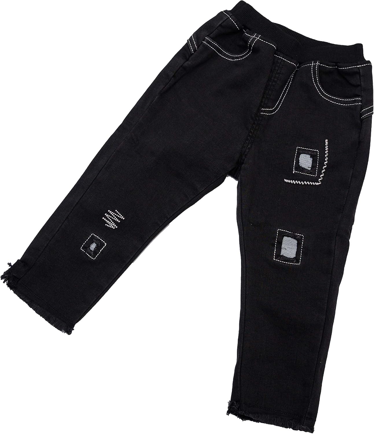 Aimama Baby Toddler Girl Boy Autumn Pants, Black Elastic Cotton Velvet Jeans with Pocket for Kids: Clothing