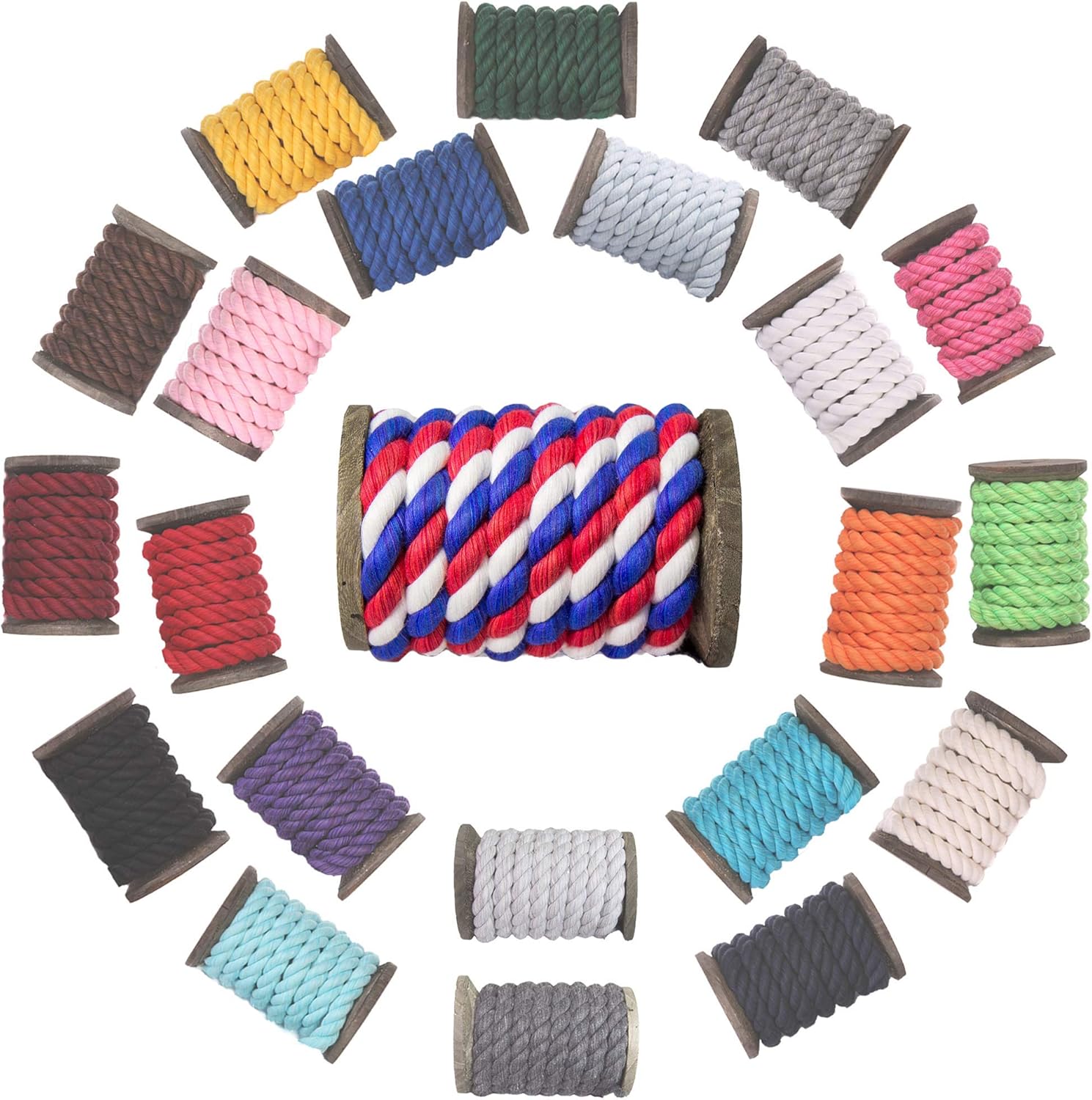 FMS Ravenox Natural Twisted Cotton Rope | (Red, Snow White & Royal Blue)(1/2" x 10') | Made in The USA | Strong Triple-Strand Rope for Sport, Decor, Pet Toys, Crafts, Macrame & Indoor Outdoor Use: Home & Kitchen