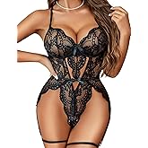 Avidlove Womens Lingerie Floral Lace Bodysuit Cross-Back Straps Teddy One Piece Babydoll S-XXL