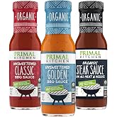 Primal Kitchen Organic Original BBQ, Golden BBQ &amp; Steak Sauce 3-Pack, Made with Real Ingredients, No Cane Sugar or Corn Syrup