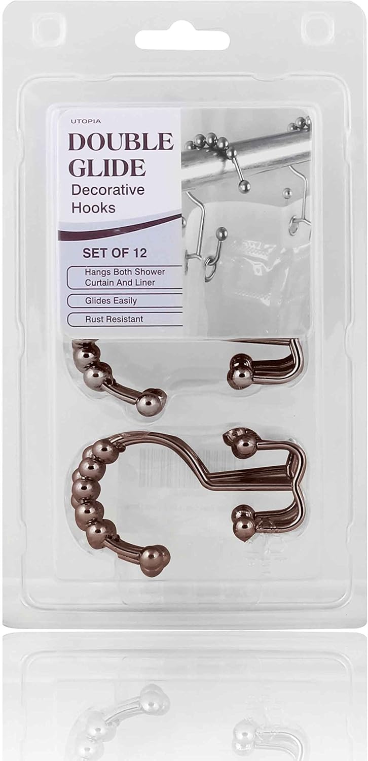 Utopia Bedding Shower Curtain Hooks Shower Rings Double Glide Roller - Polished Chrome - Set of 12 Rings (Bronze): Home & Kitchen