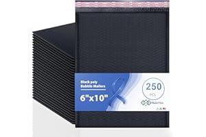 MAILERVIEW Black Small Poly Bubble Mailers 6x10 inch #0 | Self Seal Padded Envelopes | Cushioned Bubble Mailer | Usable Size 6x9 | WaterProof | Lightweight mailing Shipping Bags | 250 Pack Bulk | Made in USA