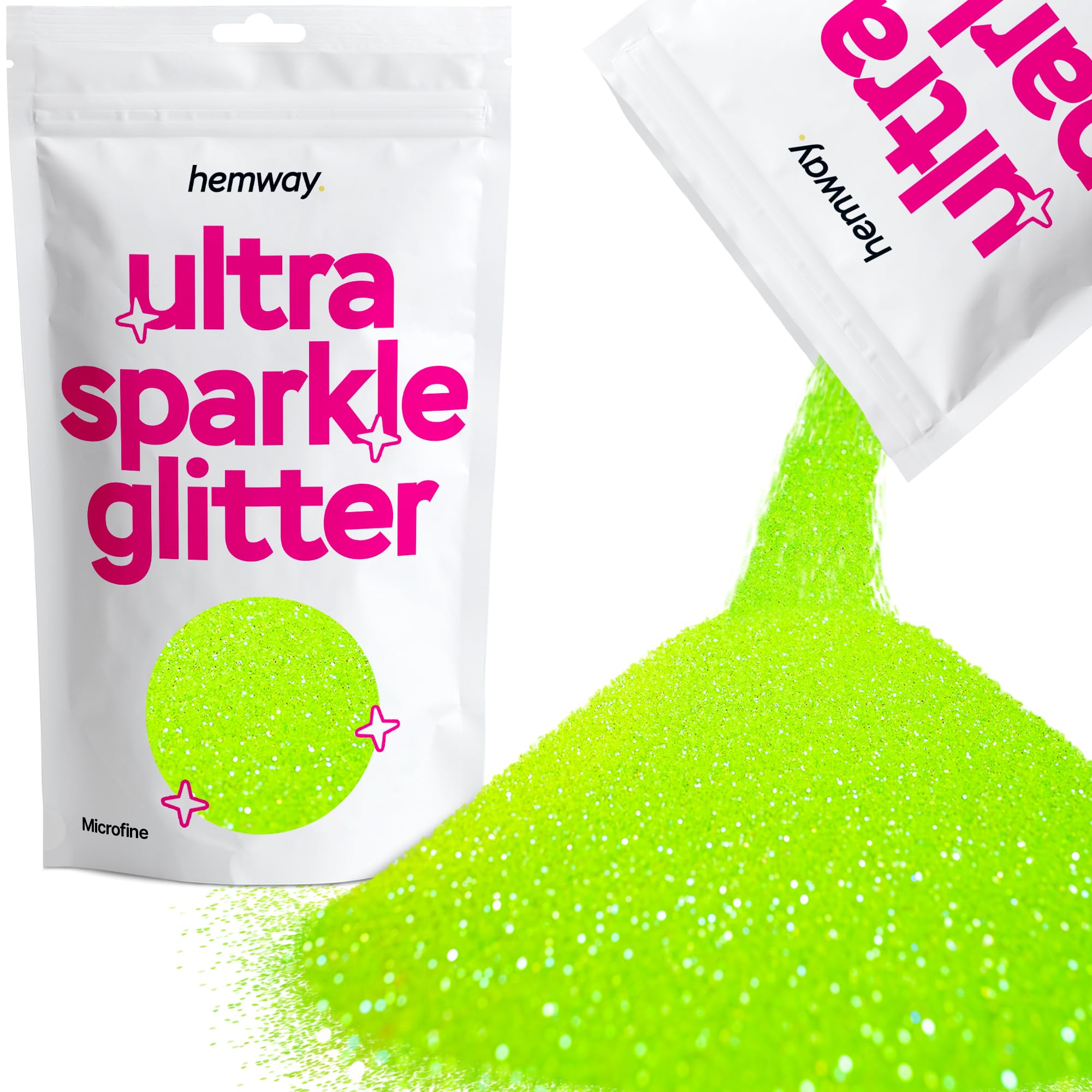 Hemway Ultra Sparkle Glitter Fluorescent Green 100g Microfine | Glitter for Arts & Craft, Makeup, Nail Art, Crafting, Card Making, Sparkle Decoration