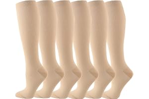 IMAGERIO 6 Pairs Compression Socks for Women and Men Circulation, 20-30 mmhg Knee High Best Support for Athletic Running, Cycling, Hiking, Medical, Nurse, Recovery