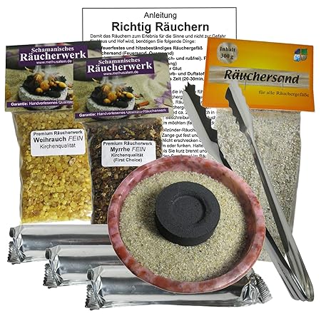 Räuchern-STARTER-SET 9-tlg für jedes Räucherwerk MIT Weihrauch & Myrrhe zum Räuchern | 30 Tabs Räucherkohle + Räucherzange + 