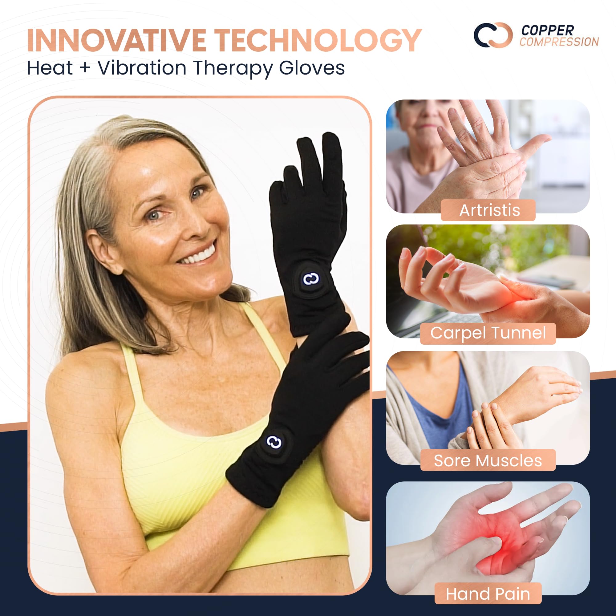Copper Compression CopperVibe Vibration & Heat Gloves - Heated Hand Massage