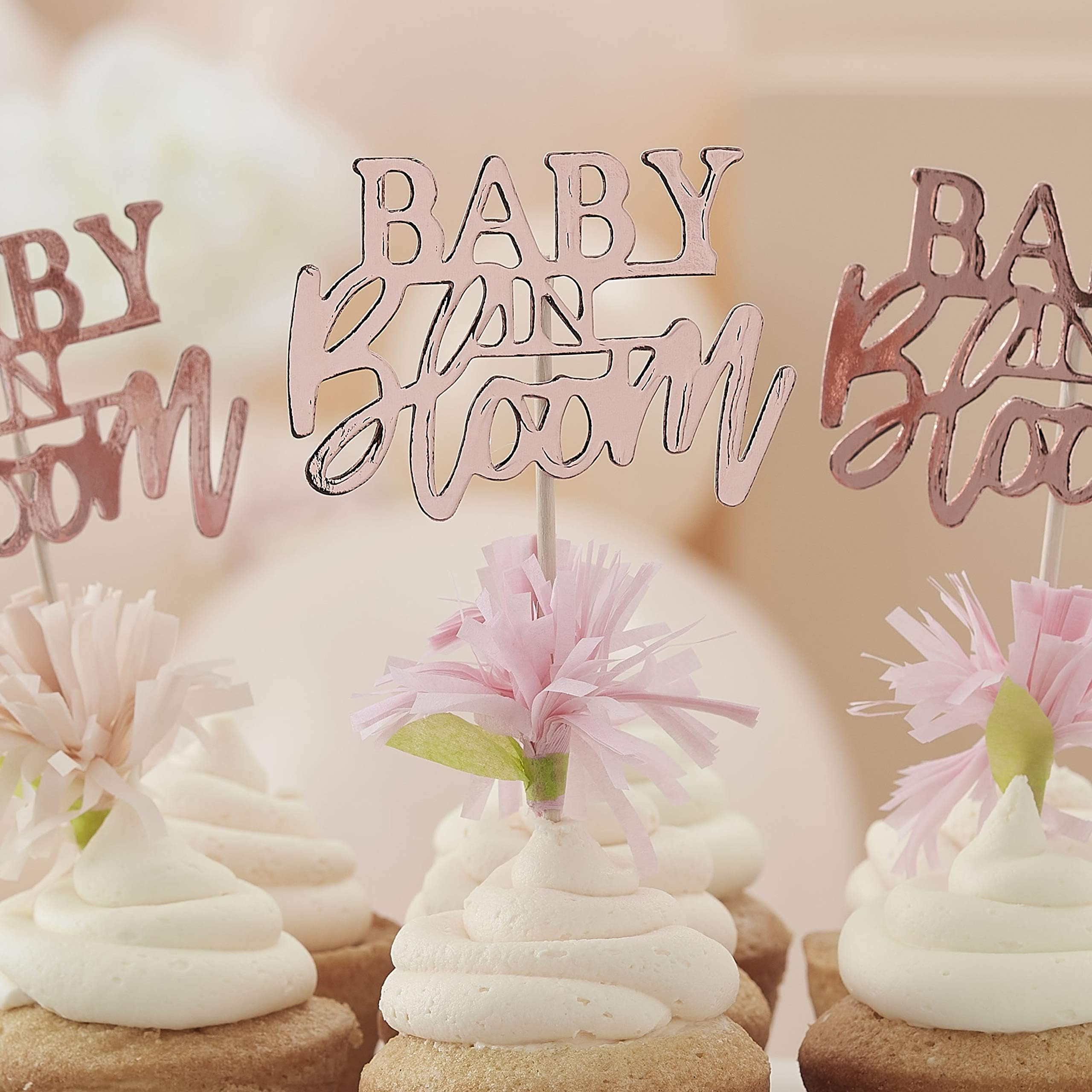 Ginger RayRose Gold Floral Baby Shower Cupcake Toppers, 12 pack