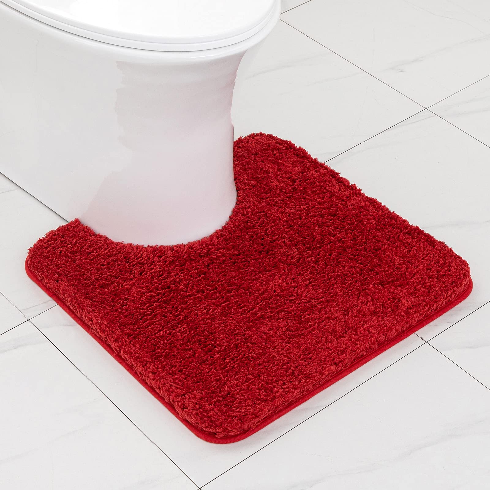 MIULEE U Shape Bath Mat Super Absorbent WC Toilet Rug Non Slip Mat Super Soft Floor Mat Washable Rugs Cozy and Shaggy Rug Carpet for Bathroom Red 1 Piece 50 x 50 cm 20x20 Inch
