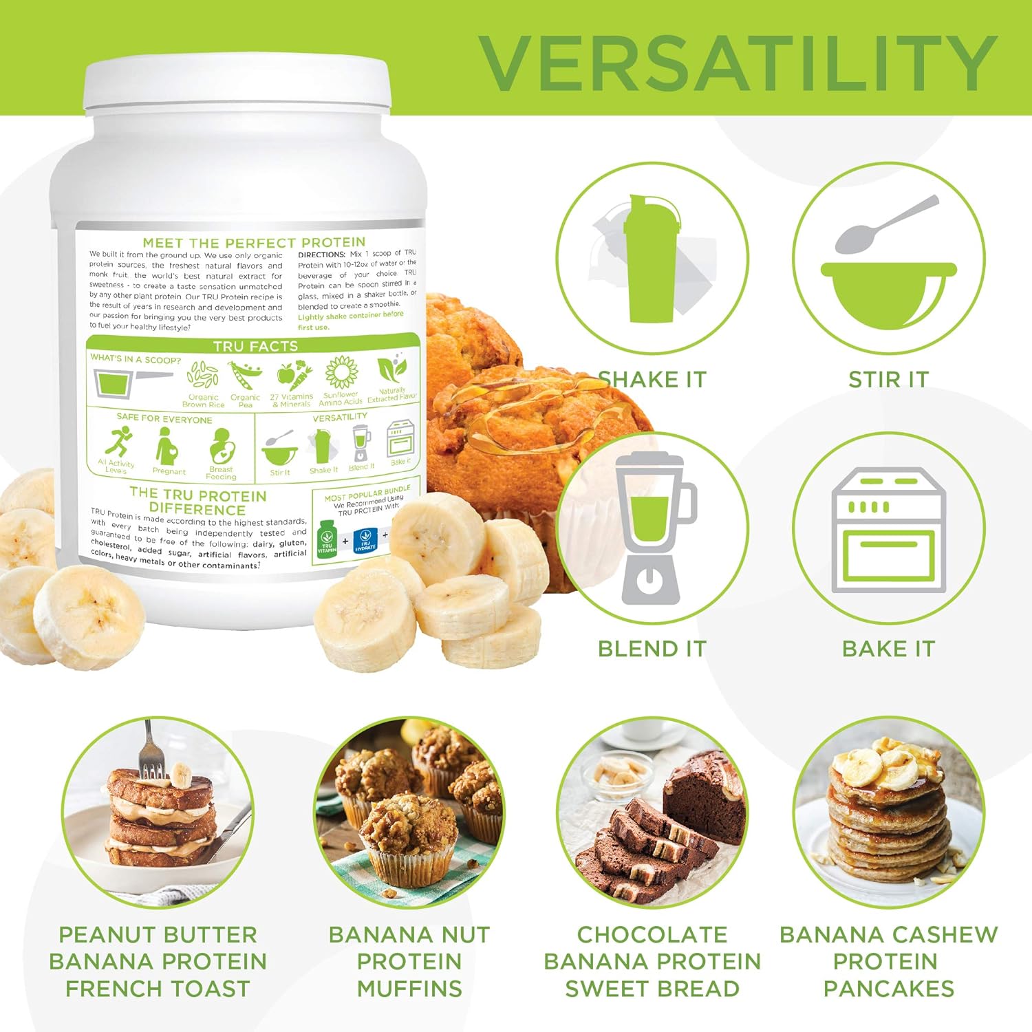 TRU Plant Based Protein Powder, Natural Flavor, Vegan