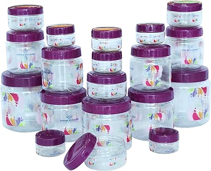 Princeware Mini Combo Plastic Jar Set, 19-Pieces, Transparent
