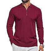 Lexiart Mens Knit Polo Shirts Long Sleeve Quarter Zip Polo Casual Fashion Slim Fit Golf Shirts
