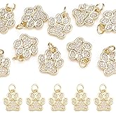 FASHEWELRY 10Pcs Brass Cubic Zirconia Dog Paw Print Charms 18K Gold Plated Footprint Charms Sparkling Animals Paw CZ Pendants for Bracelet Necklace Jewelry Making