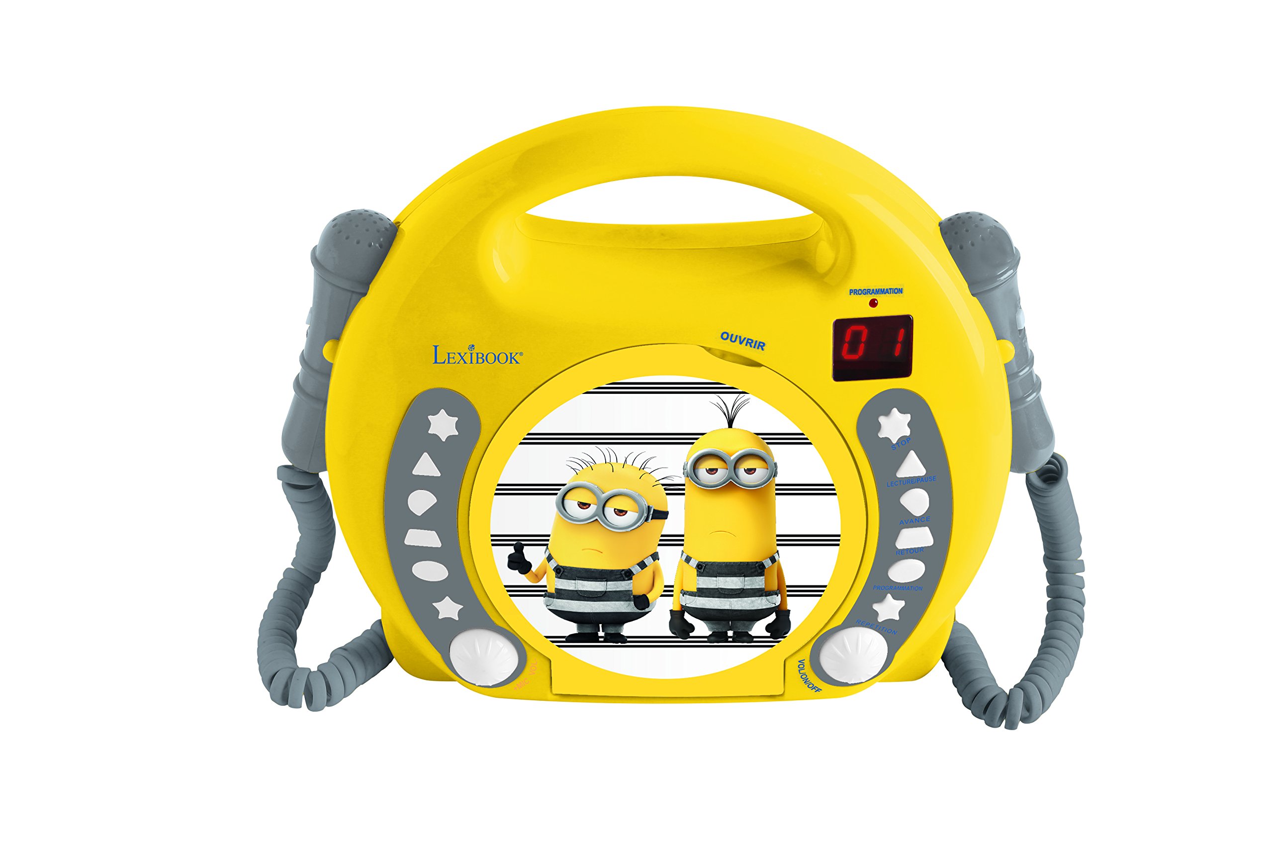 Lexibook, Despicable Me Minions, Portable CD player with Microphones, Music Player, Repeat and Programming, Karaoke, Headphones jack, Yellow, RCDK100DES