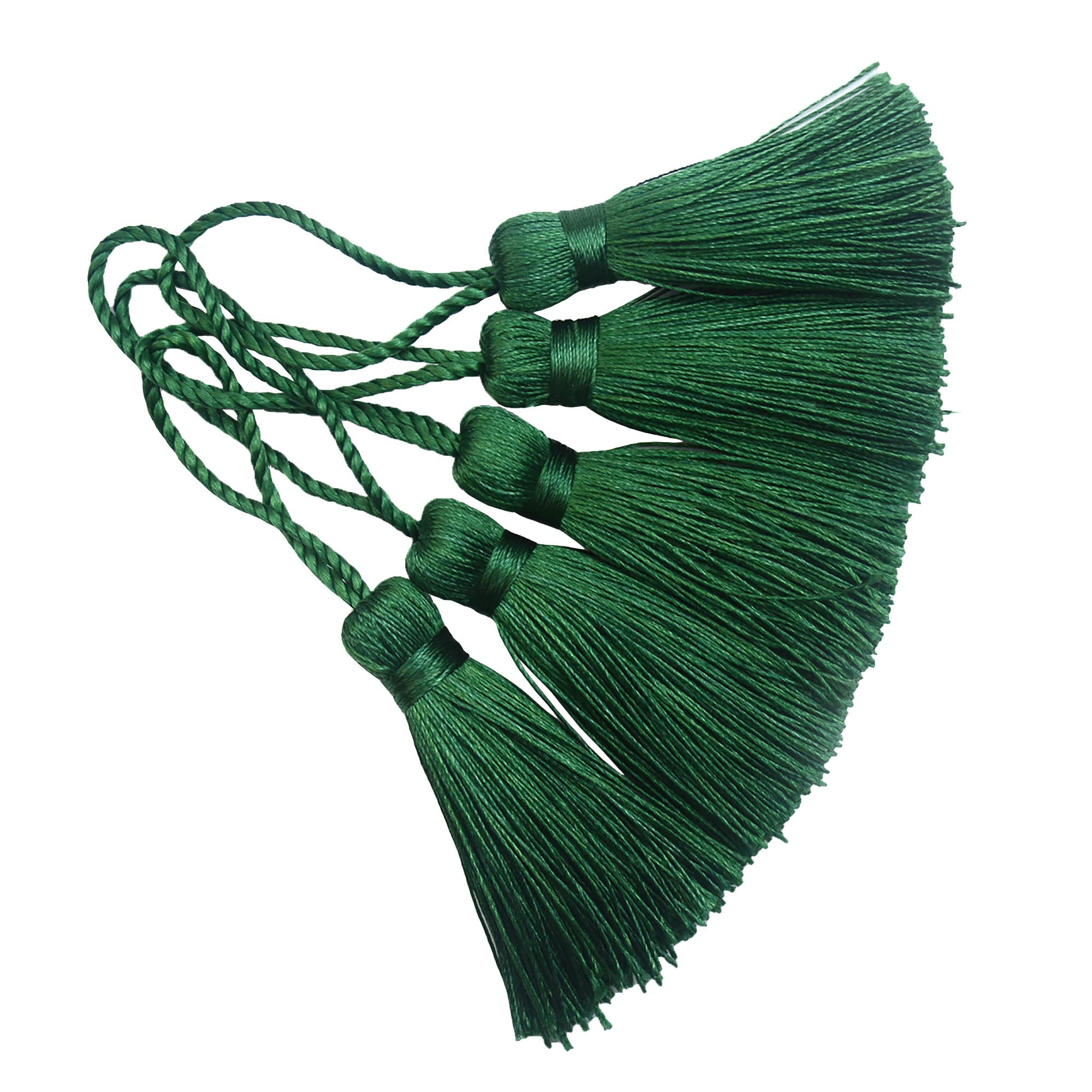 Makhry 20pcs 4.3 Inch Handmade Silky Floss Mini Tiny Craft Tassels with 2-Inch Cord Loop and Small Chinese Knot for Earrings, Souvenir, Bookmarks, DIY Craft Accessory (Dark Green)