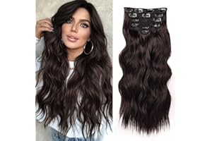NAYOO Clip in Hair Extensions for Women 20 Inch Long Wavy curly Dark Brown Hair Extension Full Head Synthetic Hair Extension Hairpieces (6PCS, Dark Brown)