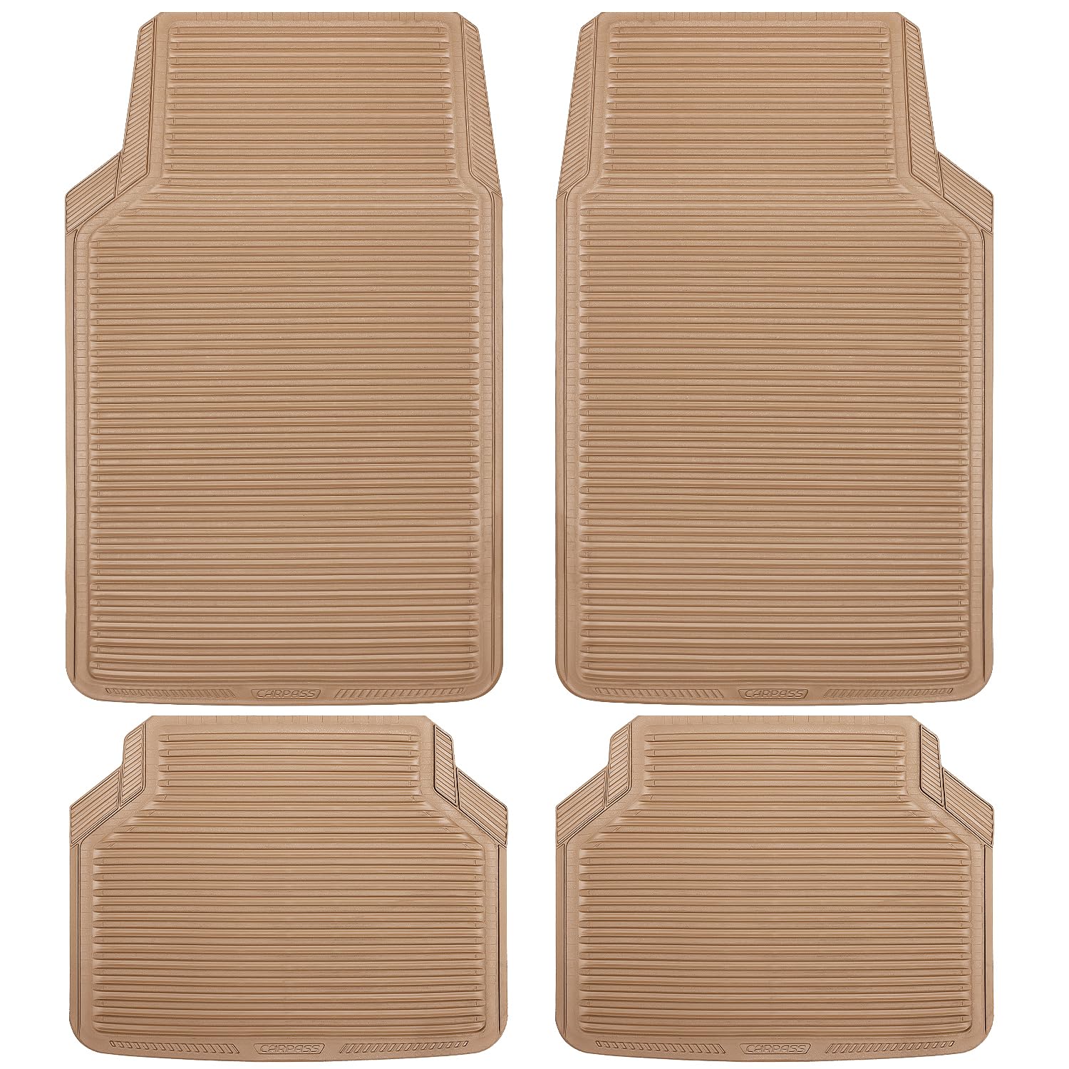 Photo 1 of CAR PASS Rubber Floor Mats - All Weather, Full Set 4-Piece, Waterproof Automotive Mats Trim to Fit Most Cars, Sedans, SUVs, Vans - Heavy Duty Anti-Slip Easy Clean, All Beige