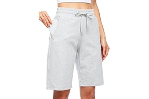 Willit Women's Shorts 10" Bermuda Cotton Long Shorts Jersey Athletic Yoga Workout Lounge with Pockets