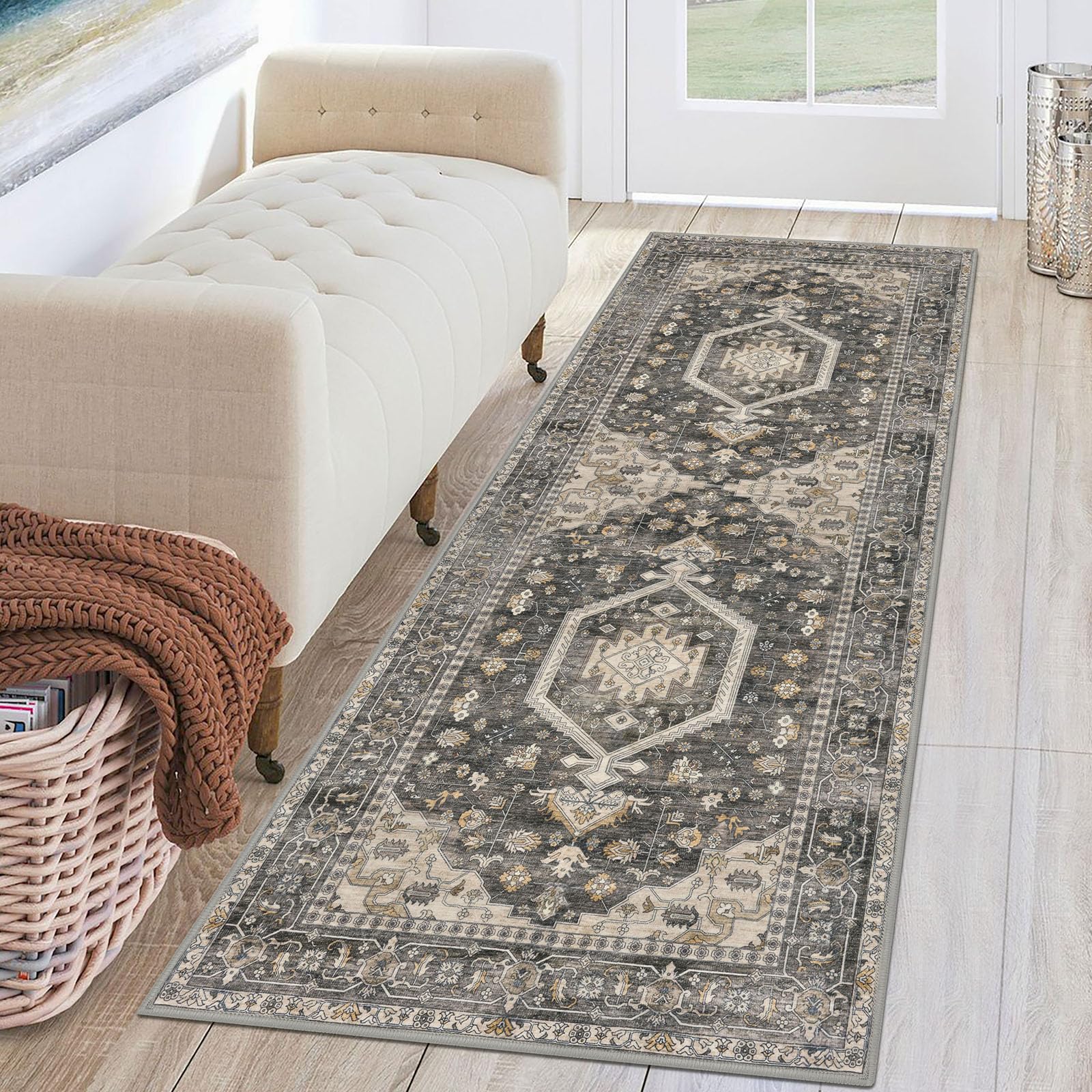 KUTA Runners for Hallways 2x6 Hazel, Vintage Floral Kitchen Rugs Non-Slip Washable Runner Ultra Soft Printed Retro Flower Carpet Entryway Rug for Bedroom Laundry Nursery Entryways Image