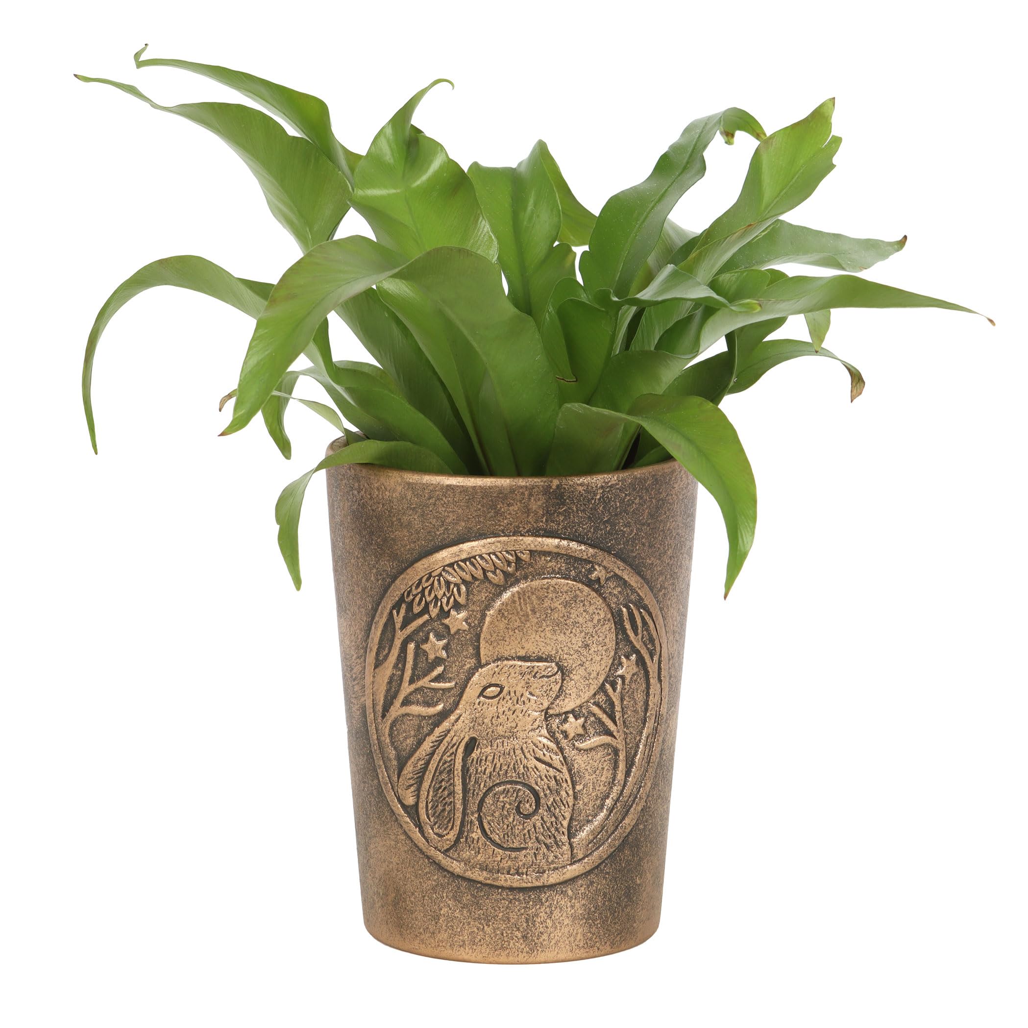 Moon Gazing Hare Bronze Terracotta Plant Pot by Lisa Parker - Mystical Charm Garden Decor With Pagan Symbol, Bronze Effect Planter