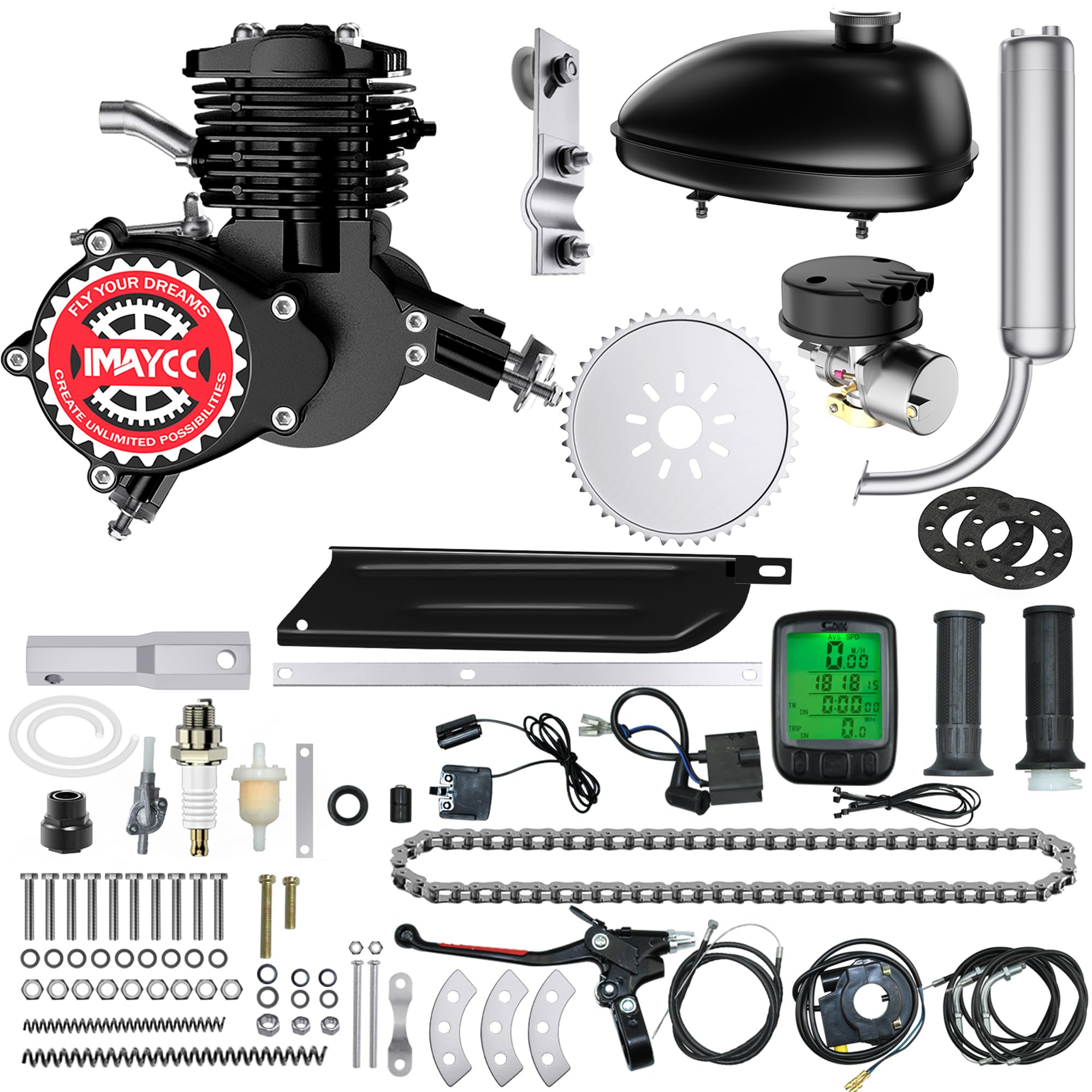 Photo 1 of IMAYCC 80cc Bicycle Engine Kit 2 Stroke Motorized Bike Motor Conversion Kit Fit for 26-28" Bikes(80CC Black)