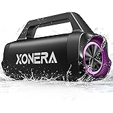 Xonera Speakers Bluetooth Wireless, 80W Peak Loud Outdoor Speaker with Bass, 20H Playtime, IPX6 Waterproof, TWS,BT5.3, Portable for Camping Hiking Boating Pool Beach(Black)