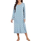 Ekouaer Long Sleeve Nightgowns for Women Calf Length Sleep Shirts Crew Neck Soft Nightshirts S-XXL