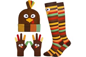 GANSHAYA 3 Pcs Turkey Trot Costume: Beanie Hat, Socks, Running Gloves - Trot Gear for Thanksgiving Day Women Man Cosplay