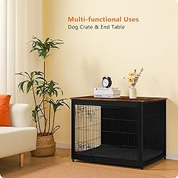 DWANTON Dog Crate Furniture with Cushion, Wooden