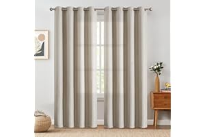 jinchan 60% Blackout Linen Textured Curtain for Living Room Darkening 84 Inch Long Bedroom Curtain Thermal Insulated Curtain Greyish Beige Curtain Back Tab Window Curtain 1 Panel