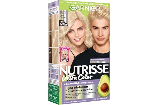 Garnier Nutrisse Ultra Color PL1 Light Platinum Hair Bleach, Permanent Nourishing Crème Hair Dye for Light to Medium Hair, Li