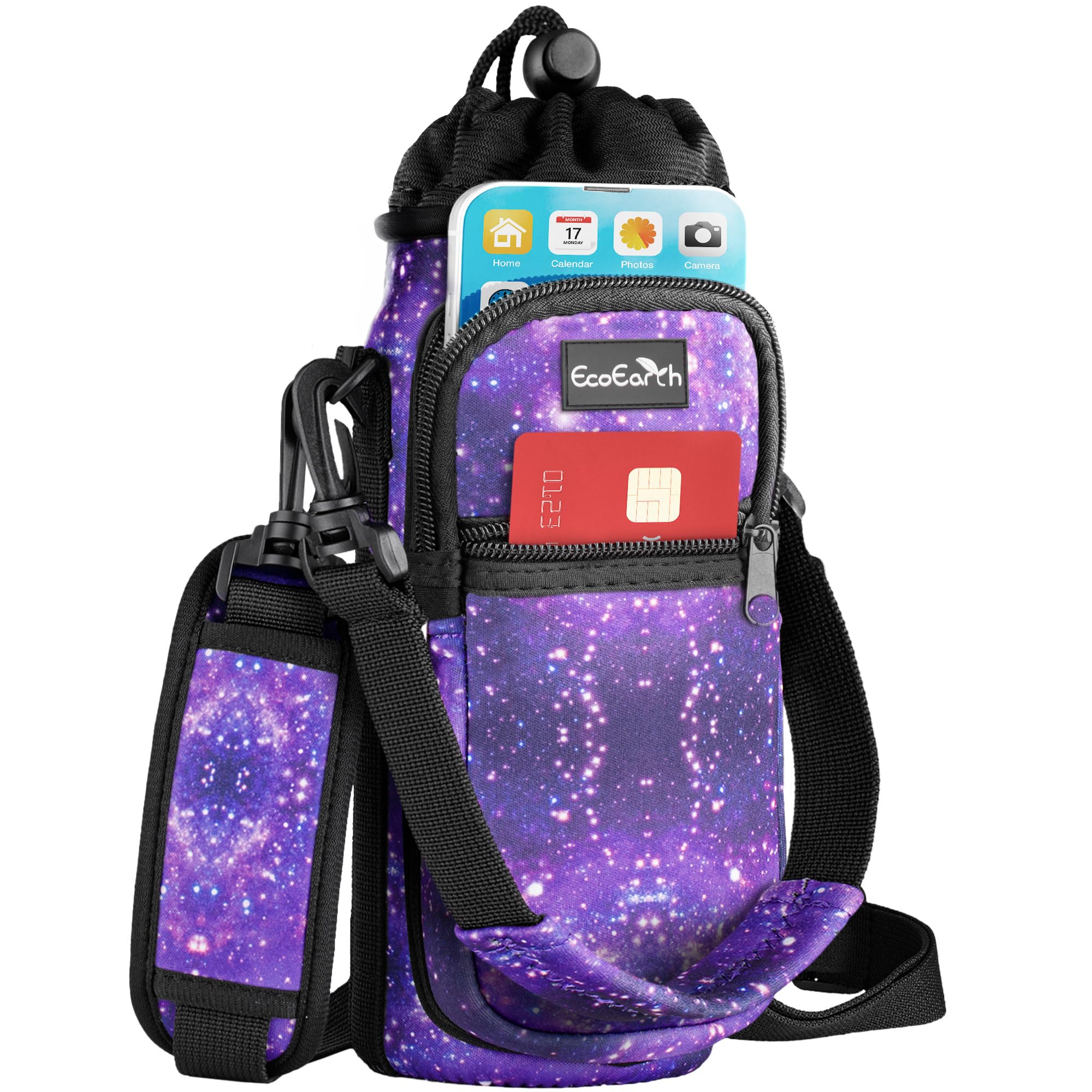 EcoEarth - Water Bottle Holder with Strap - Water Bottle Carrier Bag for Hiking - Crossbody Hydration Pouch with Phone Holder