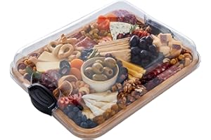 FARBERWARE Build-A-Board Bamboo Cutting Board with Clear Locking Lid and Black Handles, Perfect for Charcuterie, Snacks, and 