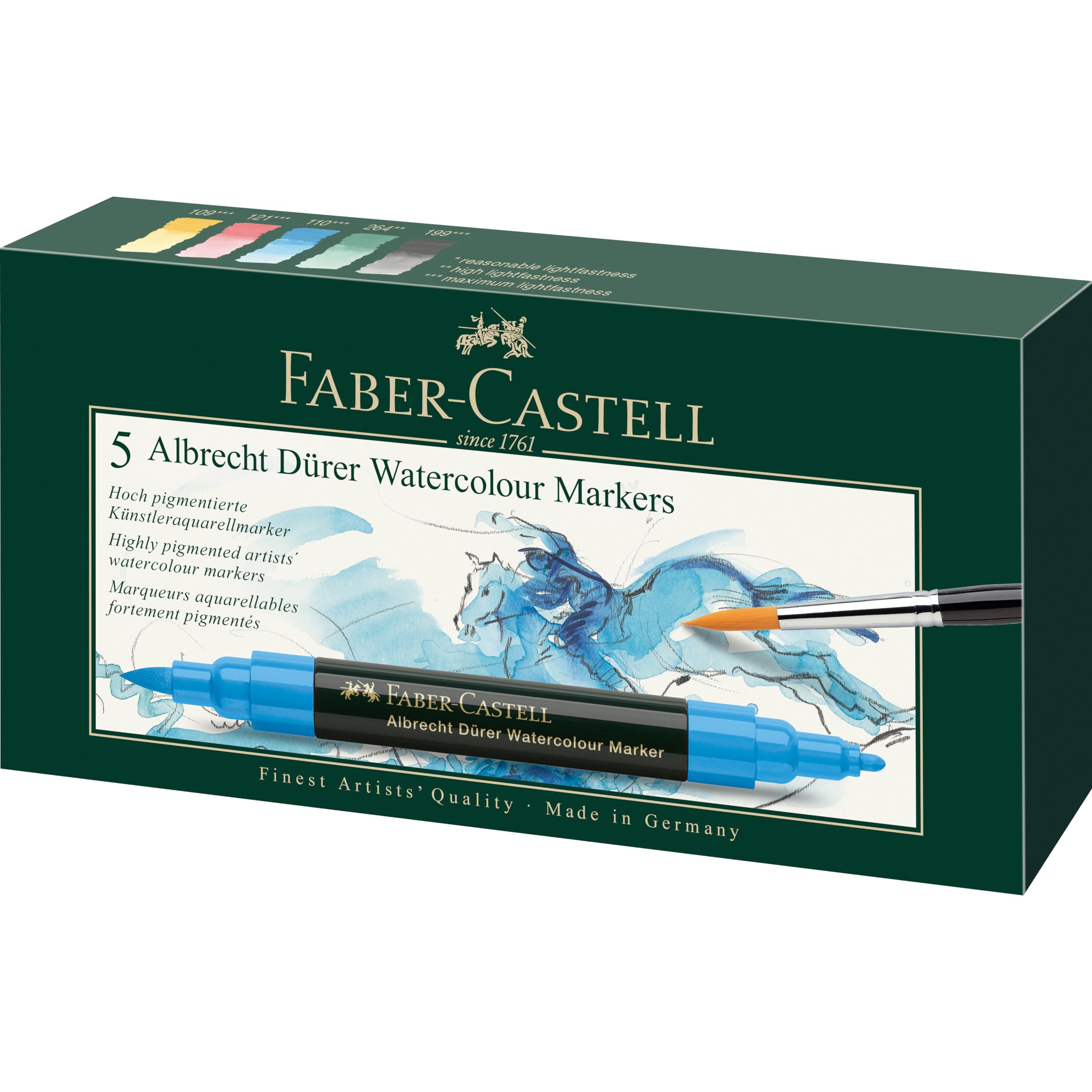 Faber-Castell Albrecht Durer Watercolour Marker Set - Case of 5, Broad and Fine Tip