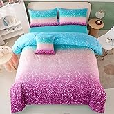 PERFEMET 6 Piece Full Size Comforter Sets for Teens Girls, Tie Dye Rainbow Ombre Bed in A Bag, Gradient Glitter Sparkle Bedroom Decor Bedding Set (Blue Teal Purple, Full)
