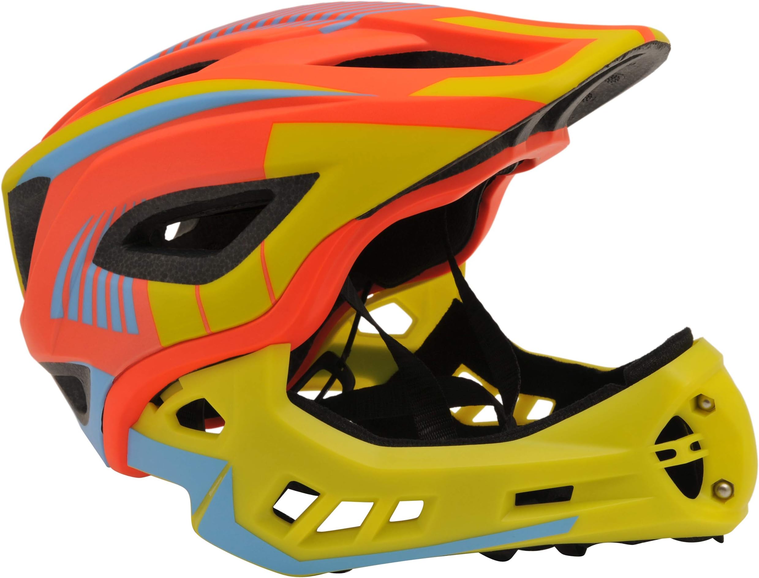 Kiddimoto 2-in-1 Full Face Bike Helmet for kids, teens and adults MTB, BMX, dirtbike, skateboard with detachable chin guard, Orange/Yellow