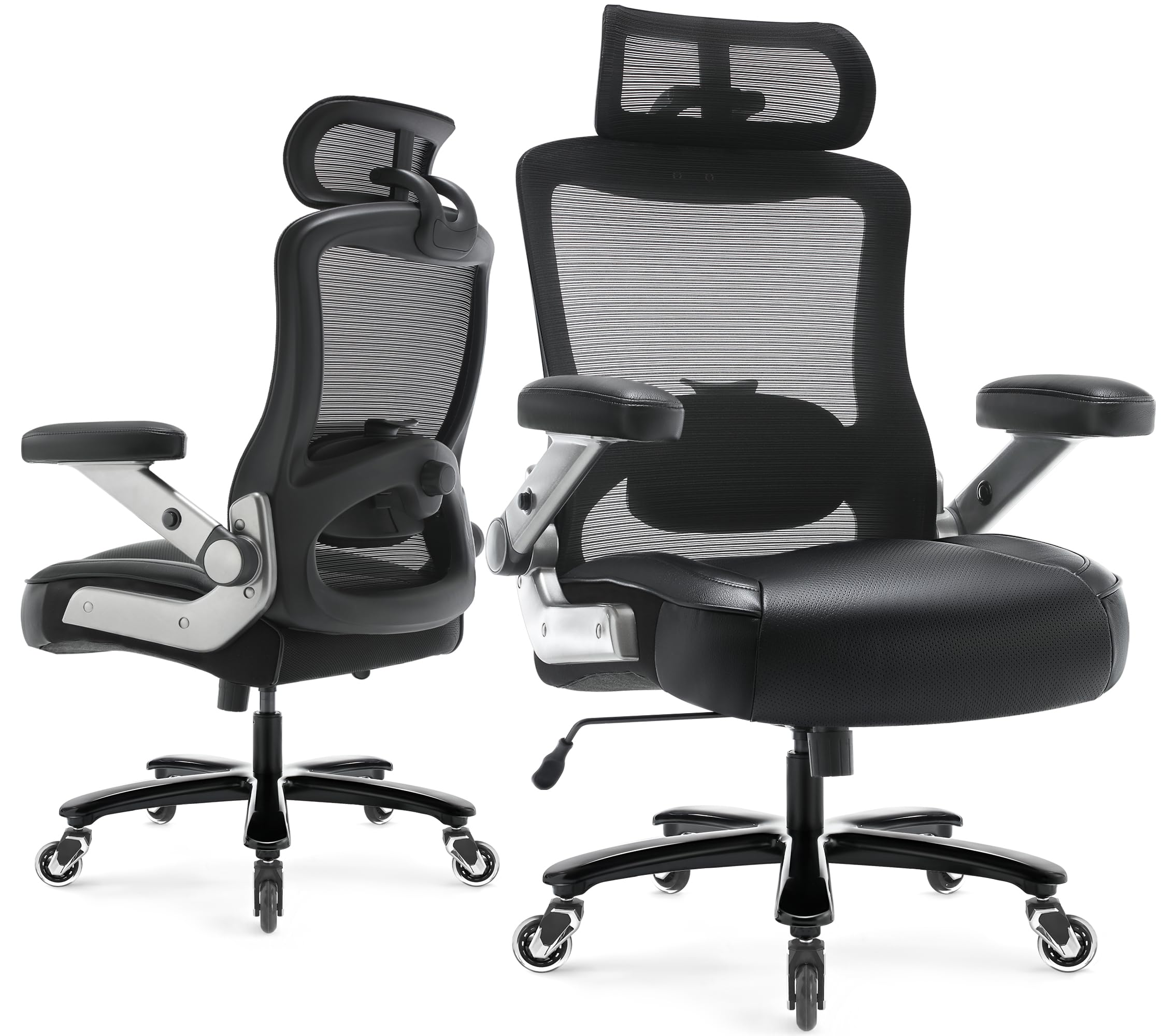 Photo 1 of 600lbs Big and Tall Office Chair- Heavy Duty Executive Computer Chair with 3D Flip Arms Large Wheels, Ergonomic Mesh High Back Desk Chair, Extra Wide Seat Adjustable Lumbar Support&Headrest
