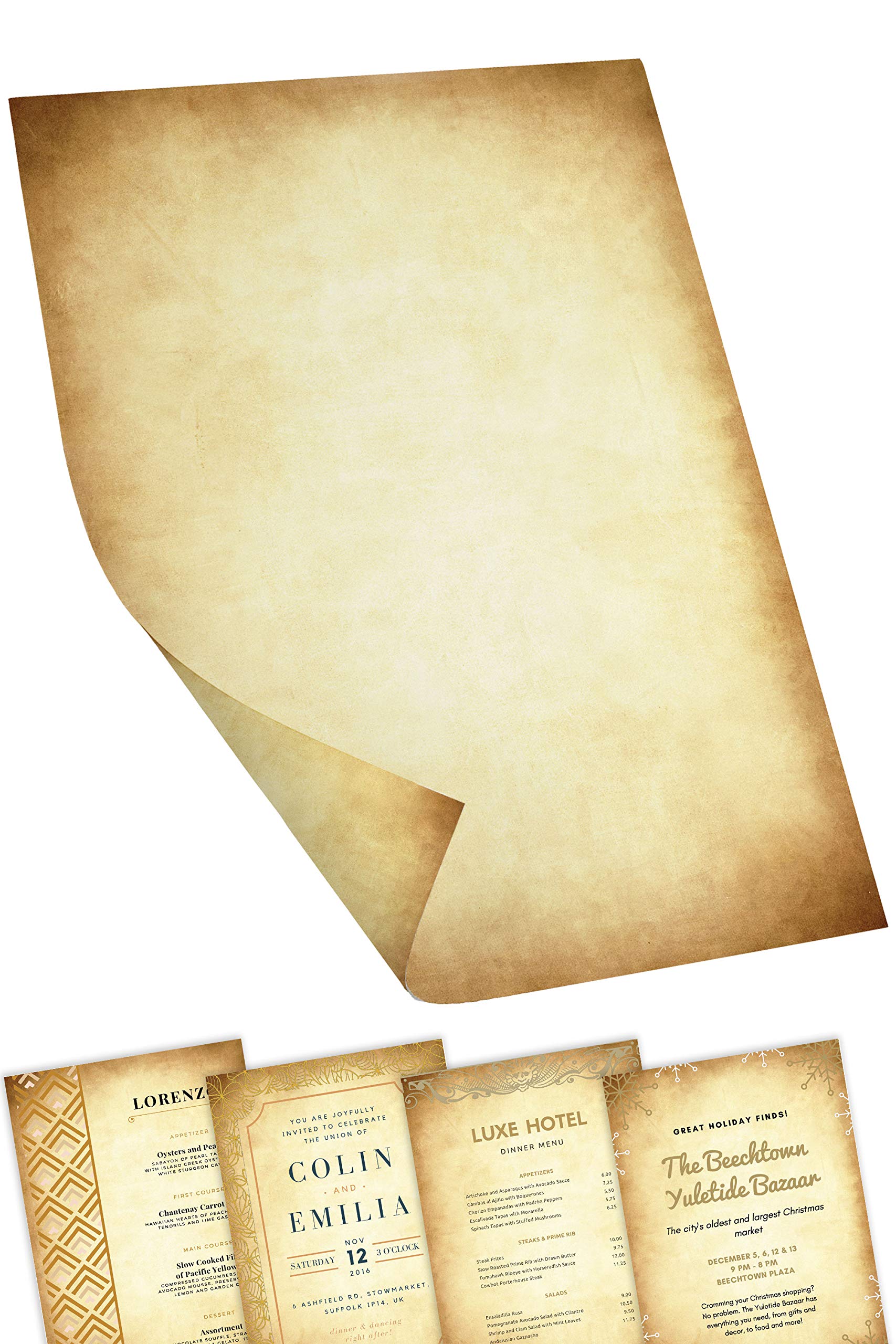 Augustus Vintage Certificate Paper, Scroll Papyrus Effect, Like Decorative Parchment Paper, Craft & Letter Writing - 100 Sheets, A4, Double Sided, Printer Friendly, 100 GSM - Astra Print