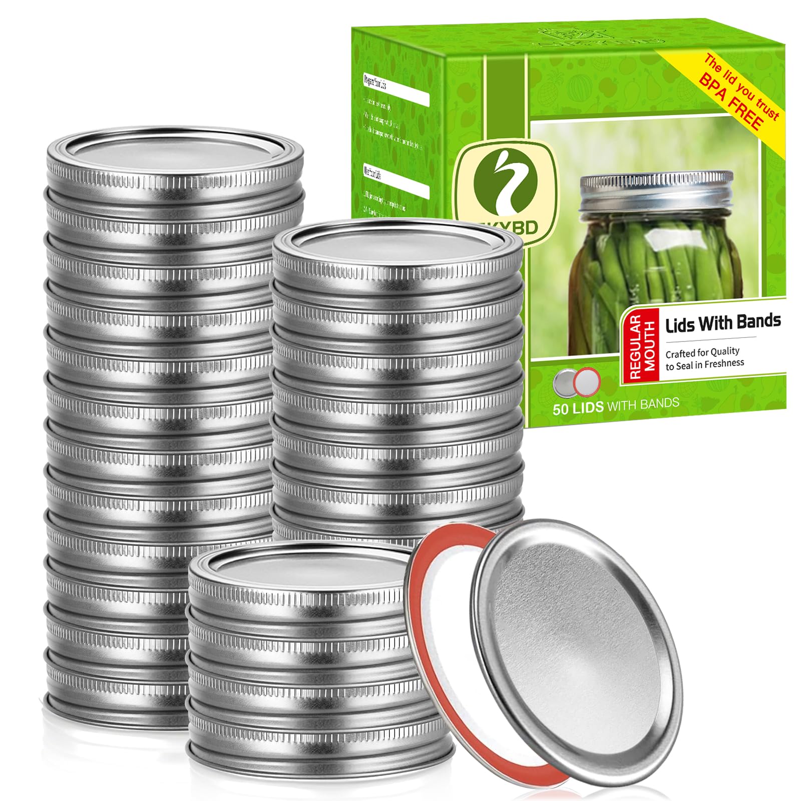 Photo 1 of 100Pcs/50 sets Canning Lids and Rings Regular mouth, Premium Mason Jar Lids with Bands/Rings for Ball, Kerr Jars - Food Grade Material, 100% Fit & Airtight for Regular Mouth Mason Jars