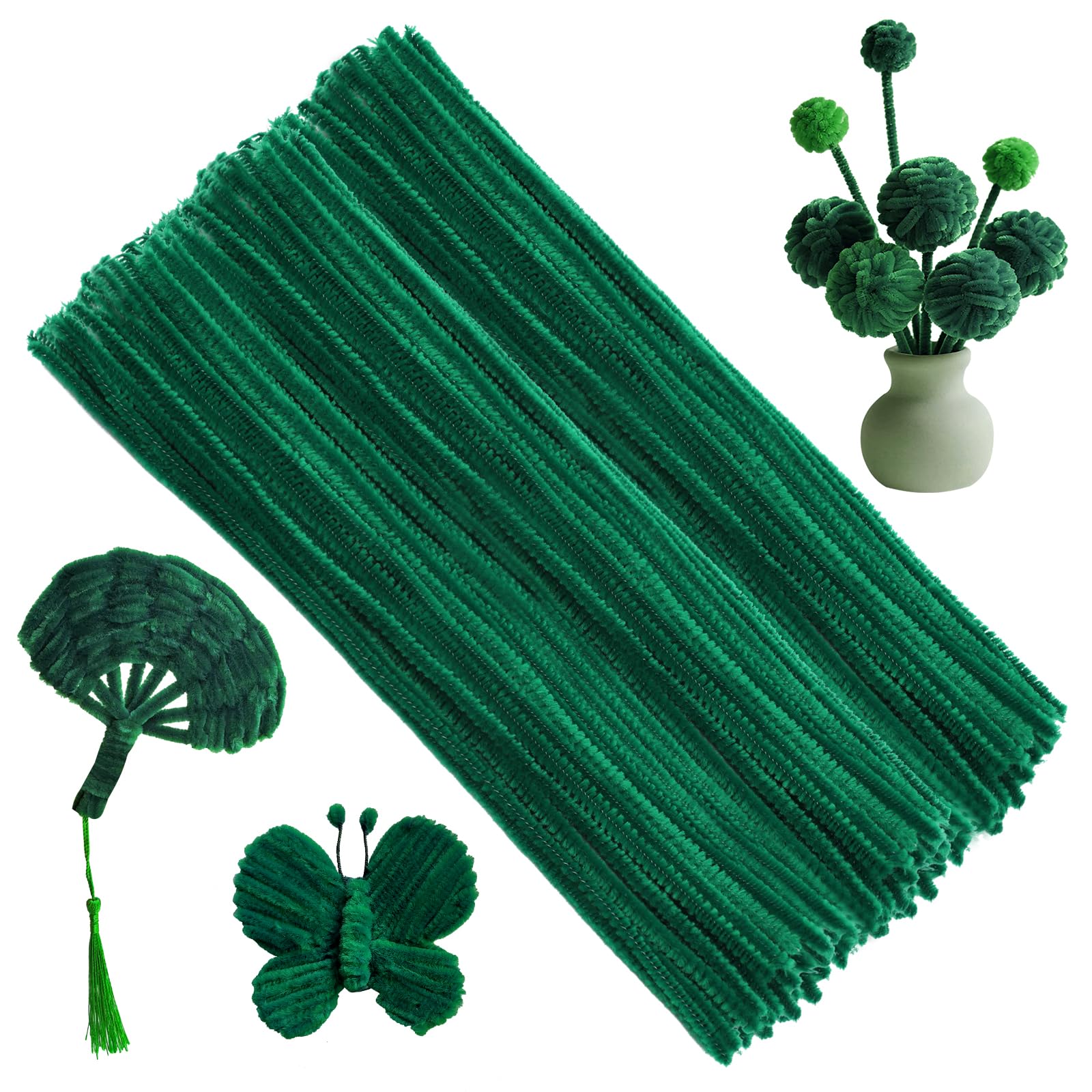 100 Pcs Green Pipe Cleaners, Pipe Cleaners, PipeCleaners for Craft Flowers, Chenille Stems Craft Supplies for DIY and Project Decoration — image 1