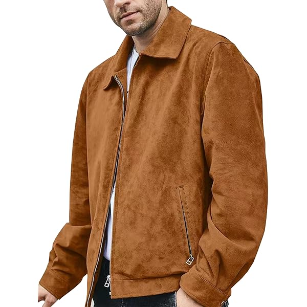 Men's New Classic Tan 100% Genuine Goat Suede Leather Harrington
