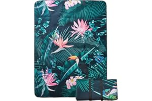 HYSEAS Picnic Outdoor Blanket, 60"X79" Waterproof Foldable with Carry Strap Blankets, 3-Layer Outdoor Picnic Mat for Beach, Camping Grass Lawn Park Accessories Couples Gift, Paradise Bird