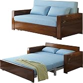 59" 3-in-1 Convertible Sofa Bed, Solid Walnut Wood Finish, for Small Spaces | Saves space in smaller areas. Solid wood sofa bed, convertible to a guest bed. Great for living rooms, apartments &amp; offices.