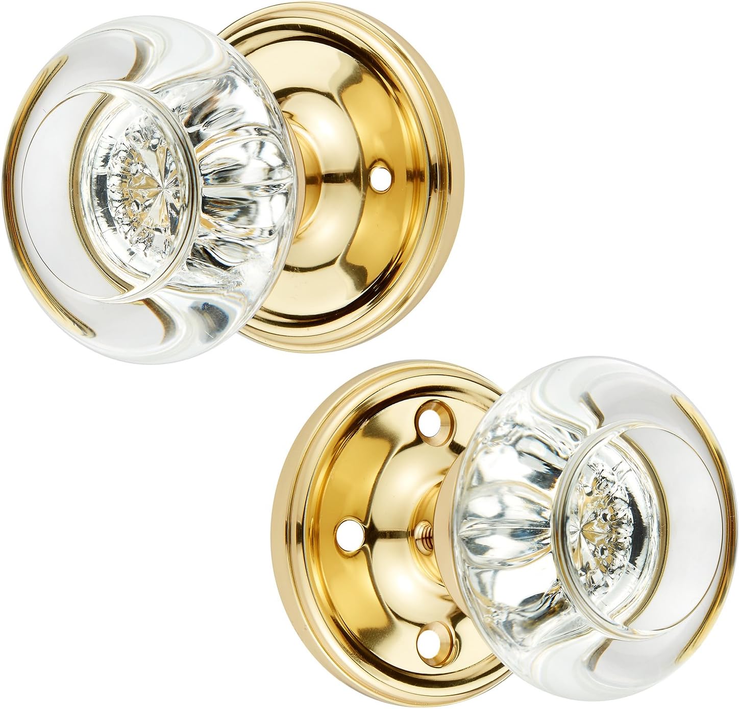 Crystal Privacy Doorknob – Luxurious Locking Set w/Inner & Outer Crystal Door Knobs, Privacy Pin, Rosette Plates, Split Spindle & Installation Kit – for Bathroom Bedroom (Privacy, Polished Brass)