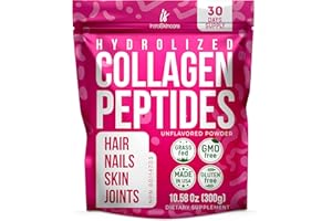 InstaSkincare Collagen Peptides Powder for Women Hydrolyzed Collagen Supplements Types I - III Non-GMO Grass-Fed Gluten-Free Kosher Pareve Unflavored Easy to Mix Healhty Hair Skin Joints 10.58 Oz