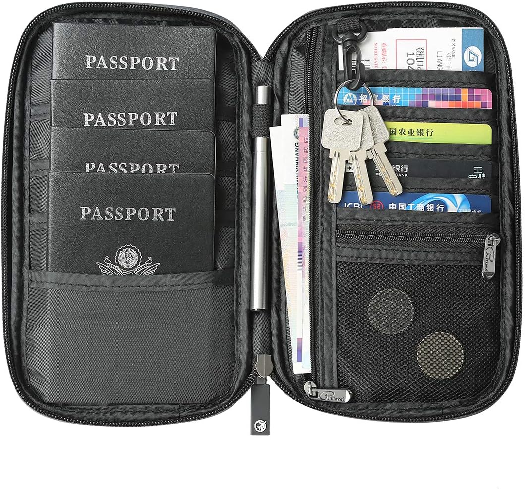 Travel Wallet RFID Blocking Document Organizer Bag, Family Passport Holder Blue