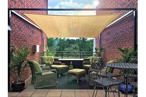 FLY HAWK Rectangle Patio Sun Shade Sail Canopy, 10' x 10' Patio Sunshade Cover Canopy - Durable Fabric Cloth for Outdoor Garden Yard Pond Pergola Sandbox Deck Courtyard - Sand Color