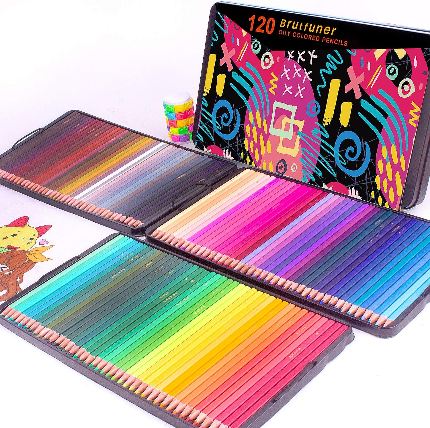 Square Barrels Coloured Pencils - 120 Colouring Drawing Art Sketching Pencils Set - Perfect for Adult Colouring Books, Students or Kids School Art Supplies (120 Colours)