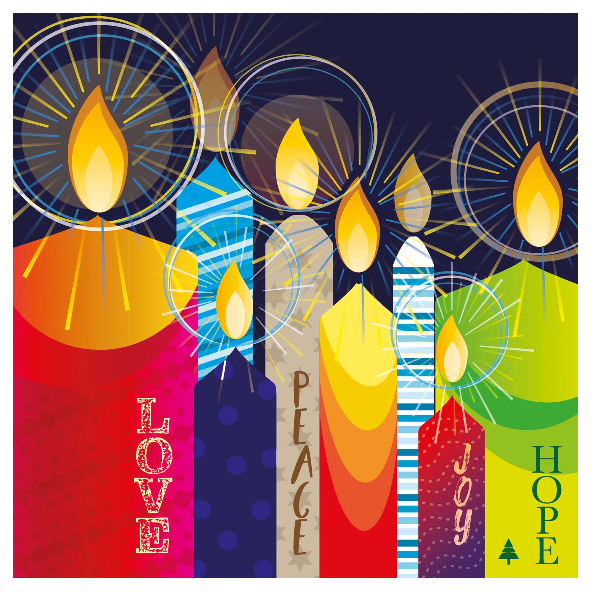 Christmas cards pack - Candles, 10 Christmas cards 2025 with 10 white envelopes - Designed, printed and hand-packed in the UK, by Just Cards Direct