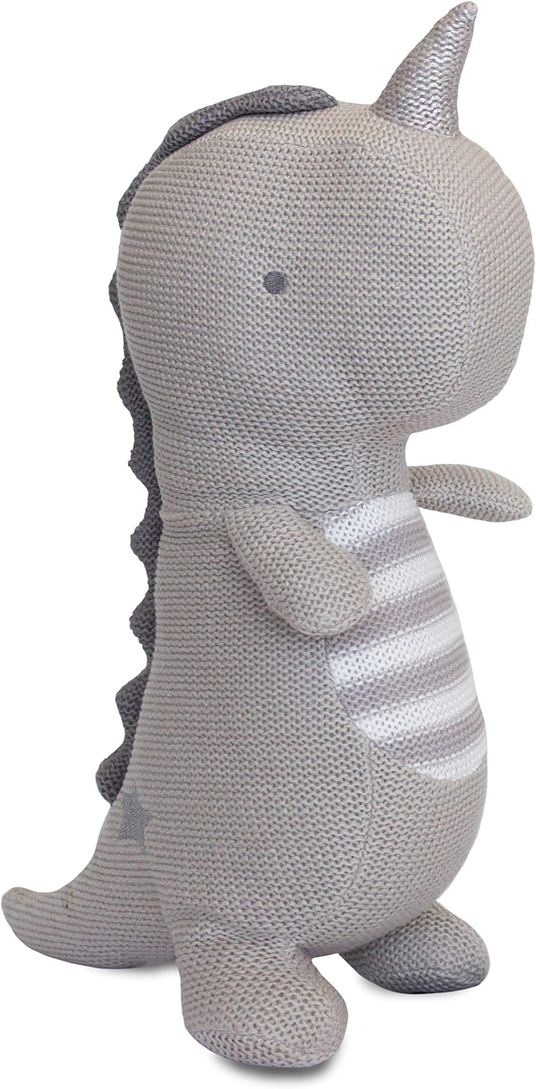 Living Textiles Plush Toy (Taylor T-Rex). Knitted Stuffed Animal Toy with Rattle.